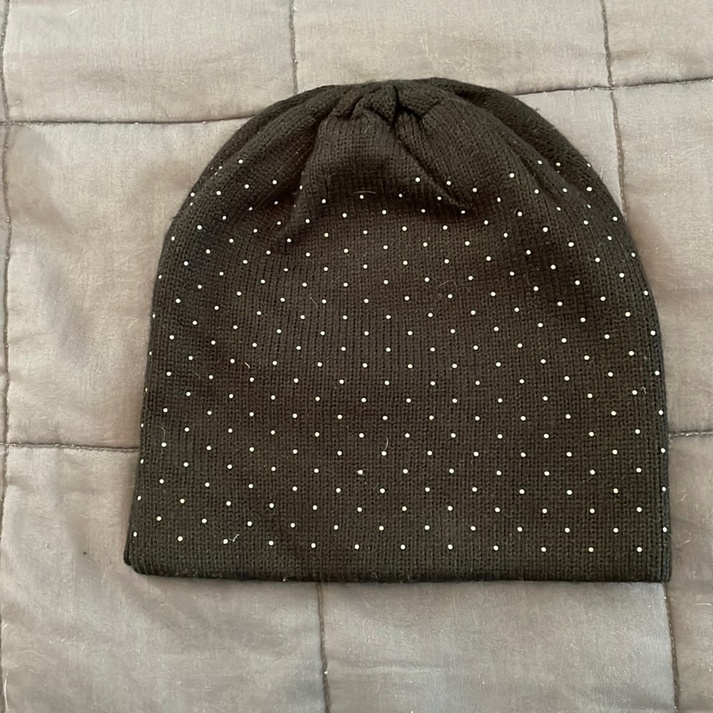 Black, silver studded beanie